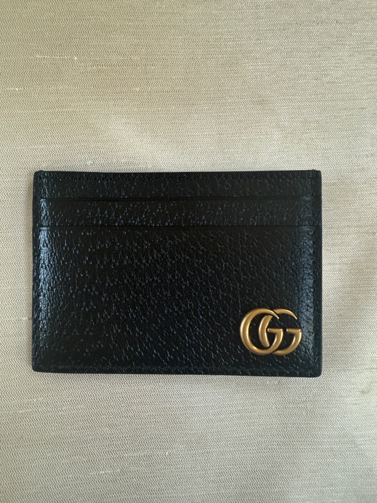 Gucci Marmont Black Leather Card Holder & Money Clip With Gold Double G
